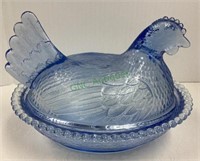 Indiana glass blue hen on nest candy dish 7