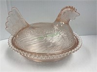 Indiana glass pink hen on nest candy dish 7