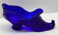 Vintage Mosser glass cobalt blue slipper