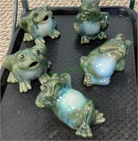 Tray lot of glazed ceramic frog decorations each