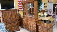 Complete vintage pinewood bedroom set comes with