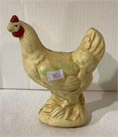 Small cast iron chicken bank measuring 6 inches