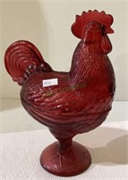 Glass rooster candy dish measuring 8 3/4