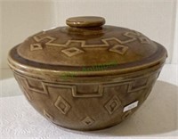Vintage crockery covered bowl measuring not
