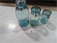 (3) Blue Wire Ring Ball Ideal Jars