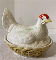 Vintage hen on nest candy dish made of ceramic