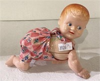 Vintage wind up mechanical composite doll baby