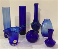 Vase lot include cobalt blue. Tallest bud