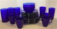 Cobalt blue dinnerware includes a variety of
