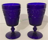 Set of two matching vintage cobalt blue goblets