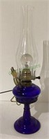 Beautiful cobalt blue oil lamp electrified with