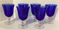 Colbalt blue with clear glass stem goblets set