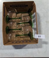 (5) Green Stemmed Wine Glasses