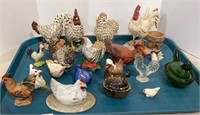 Tray of assorted chicken and rooster figures