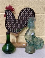 Grouping includes a glass rooster bottle, a