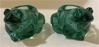Two solid heavy glass frog vote of candle cups