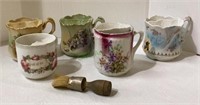 Grouping of 5 porcelain shaving mugs with various