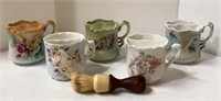 Group of five porcelain shaving mugs including