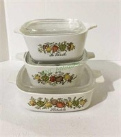 Corning Ware baking dishes in the vegetable
