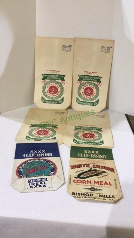 Lot of six unused flour and cornmeal bags