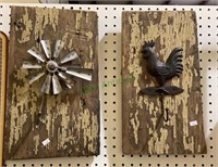 Pair of unique hooks mounted on old board. Each