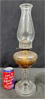 Antique Brown & Clear Glass Pedestal Oil Lamp