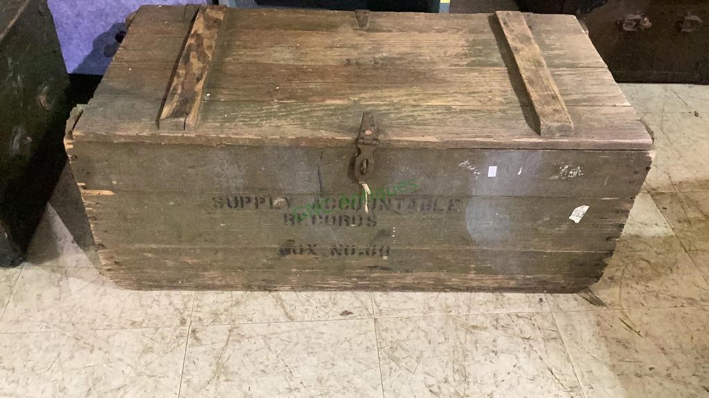 Wooden military box which says supply accountable