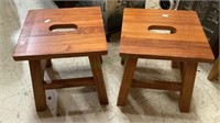Matching pair of wooden step stools each measures