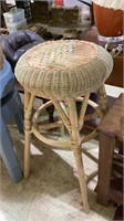 Bamboo and wicker plant stand 30 inches tall