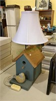 Bird house shaped table lamp with shade and