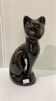 Glaze black red eyed ceramic kitty cat stands 8