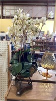 Beautiful faux orchid flower in a metal pot, 30
