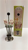 Vintage bowling pin chic fork set with stand   813