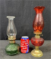 Green (HongKong) & Red Glass Oil Lamp-Lot