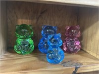 Fenton Art Glass Bears Green, Pink, Blue & Red