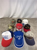Assortment of Wisconsin advertising hats and Camo