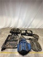 Camo gear carrying bags and cushion, and other