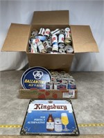 Large assortment of beer cans and some beer