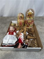 Wood nativity set, nesting dolls, and some d