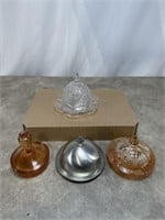 Butter Dishes, Orange Glass , Clear Prescut , and