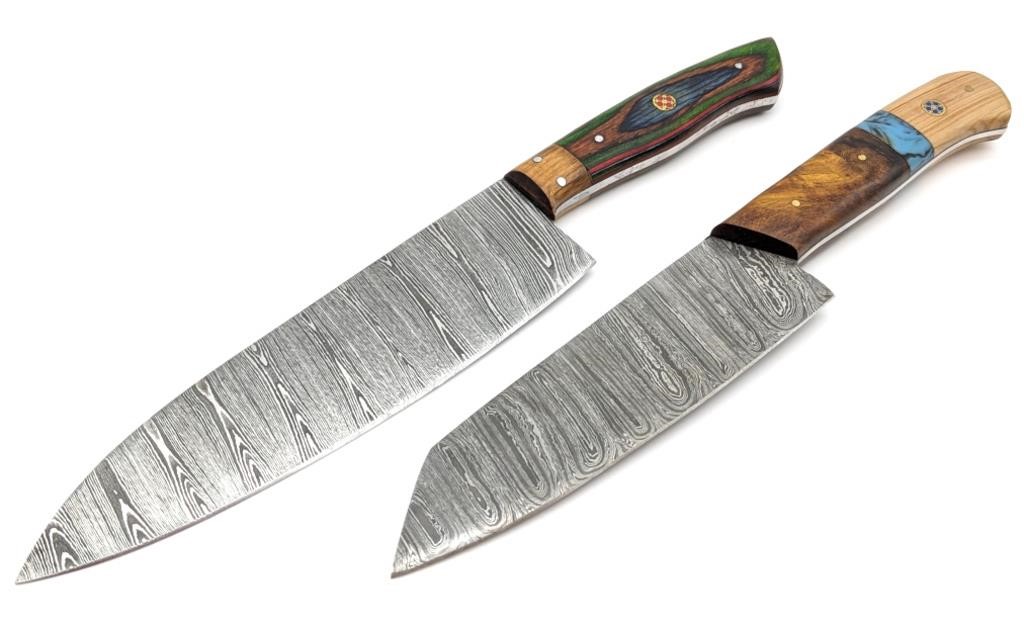 (2) Damascus Blade Kitchen Knives