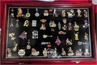 Hard Rock Cafe & Other Pins In Display Case (45)