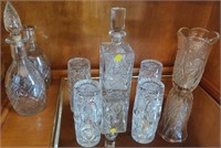 Heavy Crystal Decanter Set & Vase