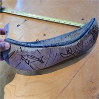 pottery canoe - signed - aprx 16"l