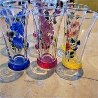 8 vintage hand painted juice glasses