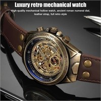 Luxury Men's Mechanical Wrist Watch Brown Leather