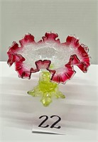 Vintage Victorian Glass Art Ruffled Compote