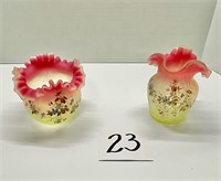 Lot of 2 Ruffled Fenton Glass Hand Painted