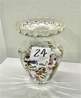 Romanian Hand Painted Glass Vase 12”