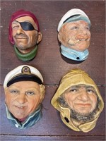 4 Chalkware heads - nautical